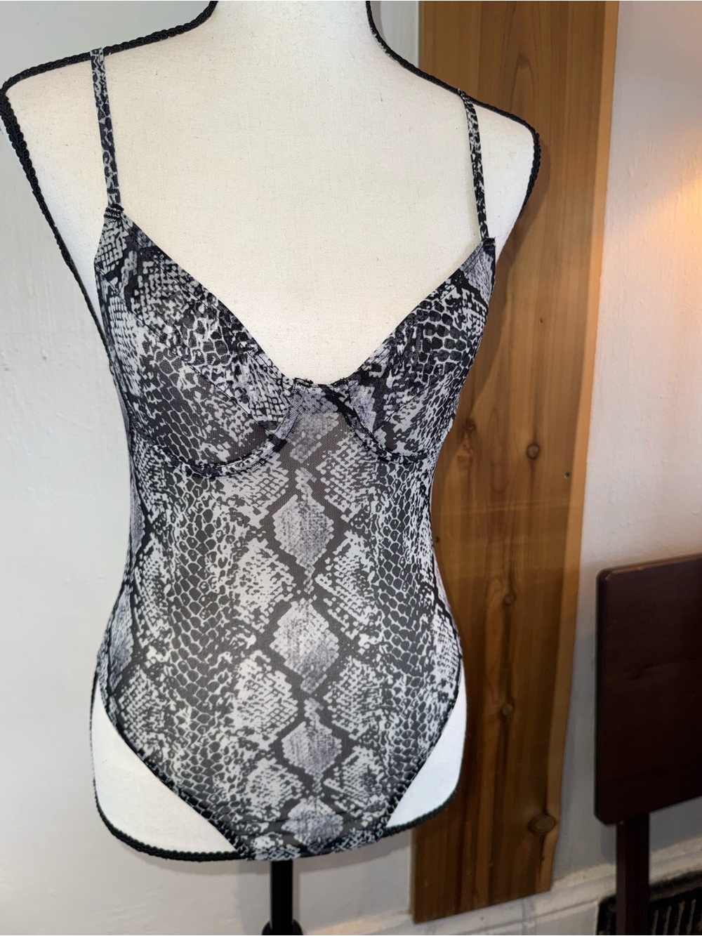 Fashion Nova Sheer Snake Print Underwire Bodysuit